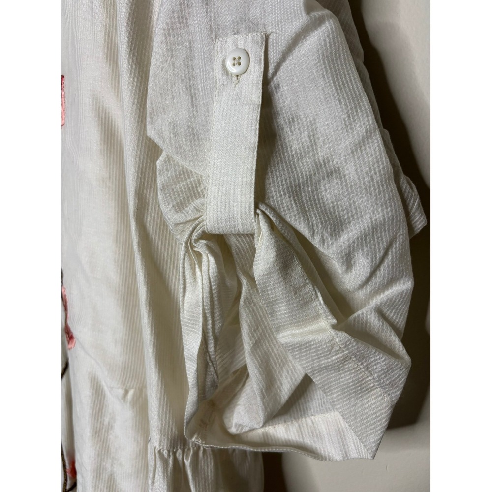 Samant Chauhan Ivory Floral Embroidered Cotton Silk Maxi Shirt Dress 22W NO BELT - Picture 5 of 13